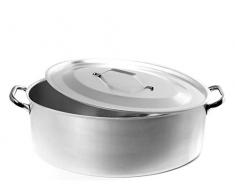 Ollas Agnelli Oval Cazuela con Tapa, de Aluminio, con 2 manijas de Acero Inoxidable, Plata, 40x28x16 cm