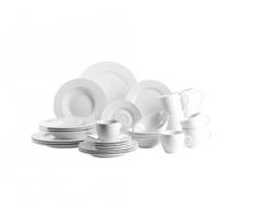 Mäser Domestic Modesta - Servicio completo, 28 piezas, incluye 4 tazas de café, 4 platillos de café, 4 tazas grandes de café, 4 platos de postre, 4 platos llanos, 4 platos hondos y 4 cuencos para cereales, color blanco