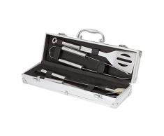 RoseFlower® Utensilios de barbacoa, 4 piezas Juego de Herramientas para BBQ Parrilla Set de Acero Inoxidable - Profesionales Barbacoa Espátula, Pinzas y Tenedor para Backyard BBQ Party, Camping