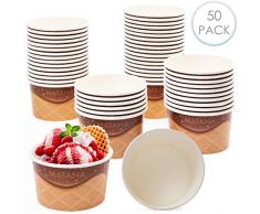 50 Copas de Helado Desechables Premium, 240ml - Cartón Apilable y Reciclable de Alta Calidad - Cuencos de Helado, Cuencos de Papel de Postre| Excelente en Fiestas, Cumpleaños, Bodas, Navidad.