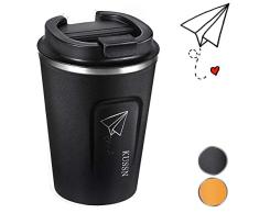 KUSSN taza termo taza aislada taza de café para llevar - 350 ml 100% a prueba de fugas - taza para beber aislamiento de doble pared de acero inoxidable - taza de viaje - taza de viaje sin BPA (negro)
