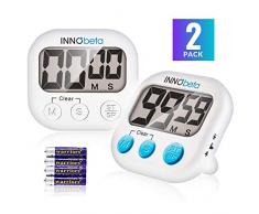 2x Temporizador digital de Cocina con cuenta atrás (versión actualizada), Electrónico cronómetro y Magnético temporizador, Fitness Timer convolumen de alarma fuerte ajustable, Base magnética y Gancho del soporte retráctil,