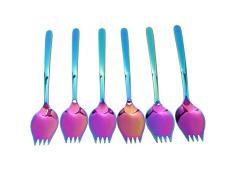 Gaoominy 6 Piezas 2 En 1 Cuchador Multifuncional (Cuchara Y Tenedor)， Juego De Cuchara Y Tenedor De Acero Inoxidable 18/10 para Fideos， Pasta， Frutas， Etc.， Apto para Lavavajillas