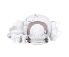 VEWEET Nikita Juego de Vajilla 22 Piezas con 4 Platos Llanos, 4 Platos de Postre, 4 Tazas, 4 Cuenco, 4 Hueveras Platillos y 2 Ensaladera
