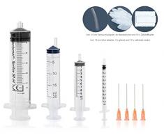 Set de jeringuillas con cánulas y tapas de conservación para utilizar como jeringuilla dosificadora, jeringuilla de enjuague, jeringuilla para encolar, para marinar, etc.