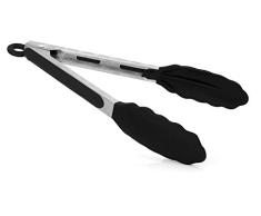 Grannys Kitchen Pinzas de Cocina de Silicona y Acero Inoxidable - Tenazas Resistentes para Cocinar y Servir Barbacoa Pescado Ensalada - Alicates - Negro