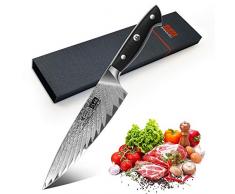 SHAN ZU Cuchillo de Cocina Damasco 20m, Cuchillo Chef Profesional de Acero Damasco AUS-10 Japones de 67 Capas, Cuchillo Japones con Mango de Material G10, Cuchillo Ccinero de Verdura, Fruta y Carne