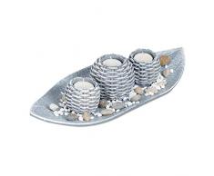 Relaxdays Portavelas con Cuenco Decorativo y Velas Pequeñas, Centro de Mesa, DM-Arena, 1 Ud, 38,5 cm Largo, Gris