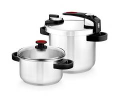BRA Tekna - Set de ollas a presión rápida, 4 y 7 litros de fácil uso, acero inoxidable 18/10, incluye tapa cristal, apta para todo tipo de cocinas, incluido inducción