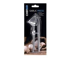 Chef Aid – Prensador de ajos con deshuesador de Cerezas y Aceitunas, Color Plateado