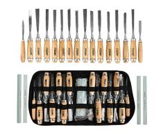 TIMESETL 12 Cinceles para Madera + 2 Lima + 4 Piezas de Piedra de Aceite, Cuchillo de Talla de Madera, Artesanal DIY Cincel de Mano de Talla de Madera Profesional para Carpintería
