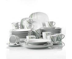 VEWEET Aviva Juegos de Vajillas 60 Piezas de Porcelana con 12 Taza 175 ml, 12 Platillos, 12 Platos, 12 Platos de Postre y 12 Platos Hondos para 12 Personas