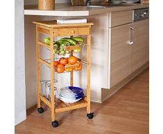 Relaxdays Carro de Cocina James Hecho de bambú, Acero Inoxidable, 80,5 x 37 x 37 cm