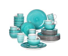 vancasso Serie Bella Juego de Vajillas 32 Piezas Vajillas Completas Gres para 8 Personas Moroccan Estilo con Platos de Cena, Postre, Cuencos, Tazas, Verde