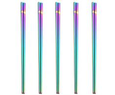 5 pares de palillos de acero inoxidable 9.05palillos de metal ligero reutilizables vajilla vajilla para restaurante en casa