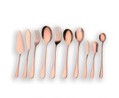 Berglander Juego de cubiertos y cubiertos de oro rosa, Juego de cubiertos y cubiertos de cobre, Servidor de pastel, Cuchillo de pescado, Tenedor para pescado, Cuchara para servir, Servicio