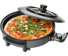 Clatronic 251130 Sartén eléctrica especial para pizza, tapa de cristal, diámetro 36 cm, 1500 W, Negro