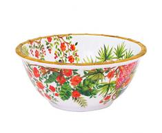 Les Jardins de la Comtesse - Gran Ensaladera Profunda - Melamina Pura - Contorno Bambú - Monos de Bali - 25 cm - Coral Rojo/Verde - Bol Decorado Dentro/Fuera - Colección Vajilla Irrompible MelARTmine