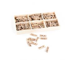Logbuch-Verlag 135 Mini pinzas de madera natural marrón Mini pinzas de la ropa 2,5 cm pinzas decorativas pinzas de madera con caja manualidades decoración soporte de fotos