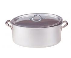 Ollas Agnelli Oval Cazuela con Tapa, de Aluminio, con 2 manijas de Acero Inoxidable, Plata, 36x25x15 cm