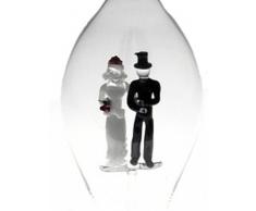 Jarra de vidrio transparente, garaffa, botella, decantador de cristal claro y soplado con la boca con con los recién casados, con pares de la boda,con la novia y el novio en vidrio colorato en el interior, rellenable capacidad