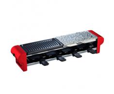 H.Koenig Raclette para 4 Personas, Plancha De Piedra Natural, Grill, 600 W, Acero Inoxidable, Rojo, 4 Sartenes Antiadherentes, RP4
