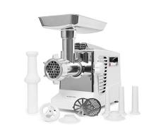Klarstein Kraftprotz Picadora - Picadora de carne eléctrica, 700 W de potencia, 2 velocidades, Marcha atrás, Cuchilla de acero inoxidable, Gran bandeja de aluminio, Set de accesorios, Blanco