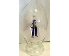 Jarra bulbosa de cristal transparente, botella, garaffa, decantador de vidrio claro y soplado con boca con un cocinero de cristal coloreado en el interior, rellenable, altura aprox. 30 cm y capacidad 0,5 litro, diseñado y fabricado