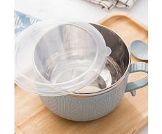 Cuenco de fideos instantáneo con tapa y asa, recipiente de acero inoxidable para alimentos, tazón para sopa, doble aislamiento, utensilios para el hogar 14 * 9.5cm beige