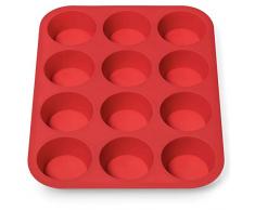 Avana - Bandeja de silicona para 12 muffins sin BPA, antiadherente, molde para magdalenas, molde para magdalenas, color rojo