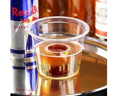 Vasos transparentes desechables 85 ml - Paquete de 50 - Con copa para shot de poliestireno - Vasos de plástico con dispensador para shot. Ideal para Red Bull y Jagermeister.