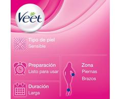 Veet Bandas de Cera Fria Depilatoria para Depilación de Cuerpo y Piernas con Aceite de Almendras, Easy Gelwax, Pieles Sensibles, 40 Bandas