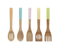 Premier Housewares - Juego de utensilios de cocina con asas en tono pastel, de bambú, multicolor, bambú, multicolor, 5 piezas