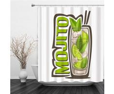 SUHETI Cortinas Ducha,Barra Verde Alcohol Cóctel Mojito Vaso Lleno Comida Larga Bebida Bebida Caipirinha Cítrico Frío Claro,Cortina de Ducha Impermeable,Cortina de Ducha Cortina de