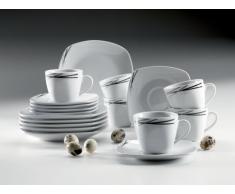 Mäser Domestic Linea Nera - Servicio completo, 30 piezas, incluye 6 tazas de café, 6 platillos de café, 6 platos de postre, 6 platos llanos y 6 platos hondos, color blanco y verde