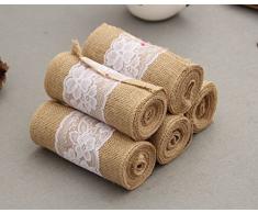 Yulakes - 2 Caminos de mesa de yute natural rústico con encaje. Piezas de arpillera natural para utilizar como lazo para sillas, decoración de mesas en bodas y eventos. Medidas: 15 x 240 cm