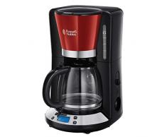 Russell Hobbs Cafetera de Goteo Colours Plus - 15 Tazas, Jarra Cristal 1,5L, Soporte Filtro Extraíble, Tecnología WhirlTech, Cuchara Medidora, Pantalla LCD, Programable, Negro y Rojo - 24031-56
