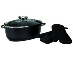 Krüger Leipzig - Fuente para el horno con tapa de cristal (aluminio fundido, 38 x 26 cm, 8 l, ovalada)