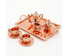 Odoria 1/12 Miniatura 8PZ Antiguo Conjunto de Tazas de Té Cobre Cocina Accesorio para Casa de Muñecas