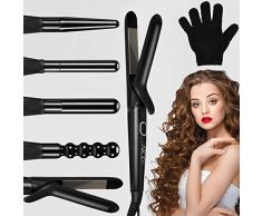 Abody 5-en-1 Rizador de Pelo Profesional,Rizador y Alisador Pelo Kit, Barras de Cerámica Proteger Cabello, Apagado automático, Moldeador de Ondas, Hacer Rizo Grande y Pequeño para Pelo Largo y Corto
