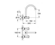 Grohe 31191001 Batería de Fregadero Mural, Cromo (Chrome), 1/2 Pulgadas