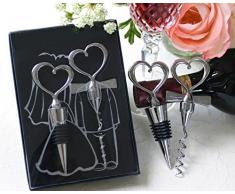 Lote de 20 Set de Vino UNIÓN DE CORAZONES - Tapón y Sacacorchos Abrebotellas para Detalles de Bodas Hombres Mujeres