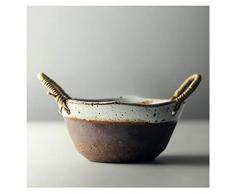 LZG Vintage Handmake de cerámica Olla de Barro Brown Horno Caja de Seguridad con Cuerda de cáñamo Asas Negro Manchado Manchado, Pequeño Vajilla japonés for Sopa, Cereales, 150ml