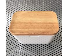 YMYGBH Mantequillera Porcelana Mantequilla Caja Melamina Plato Con El Sostenedor De La Tapa De Madera De La Porción Contenedor De Almacenamiento (Size : 15.3x10.2x8.5cm)