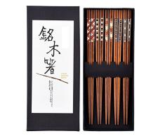 Japonés Palillos Palillos de madera 5 pares reutilizable Natural lavable para lavavajillas madera palillos chinos vajilla Set con caja de lujo negro hecho a mano