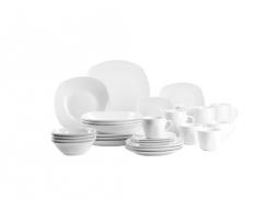 Mäser Domestic Cosmo - Servicio completo, 28 piezas, incluye 4 tazas de café, 4 platillos de café, 4 tazas grandes, 4 platos de postre, 4 platos llanos, 4 platos hondos y 4 cuencos para cereales, color blanco