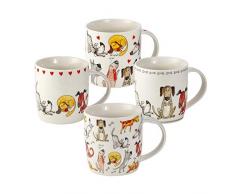 Juego Tazas de Café, Tazas Desayuno Originales de Té Café, Porcelana con Diseño de Perros, 4 Piezas - Regalos para Amantes de los Perro Mujeres y Hombres