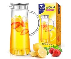 Jarras de Cristal, CNNIK 1.5L Jarra de Vidrio para Agua con Tapa, Jarra de Agua de Vidrio, para Agua Caliente/fría, té Helado y Bebidas de Jugo Jarra