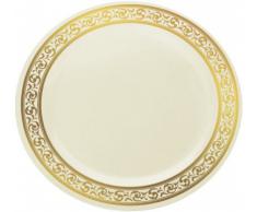DECORLINE - placas de plástico partido placas desechables CREMA CON ORO borde de plástico resistente vajillas desechables (Placa de 26 cm)