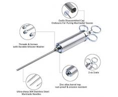 Jeringa Salsa BBQ, Inyector De Sabor, Inyector De Carne, Aguja para Especias, Aguja para Condimentos, 60ml, 3 agujas, 2 Cepillos De Limpieza y 4 O-Anillo De Silicona (Plata)